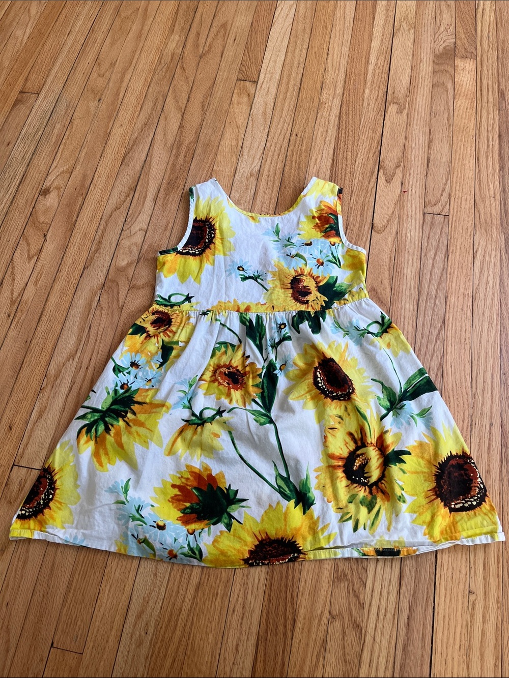 Sunflower Print Kids Dress - Yellow Floral Sleeveless Dress